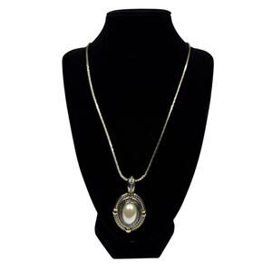 Elegant Pearl Pendant Necklace Gold Tone Snake Chain Silver Tone Accent 30 in